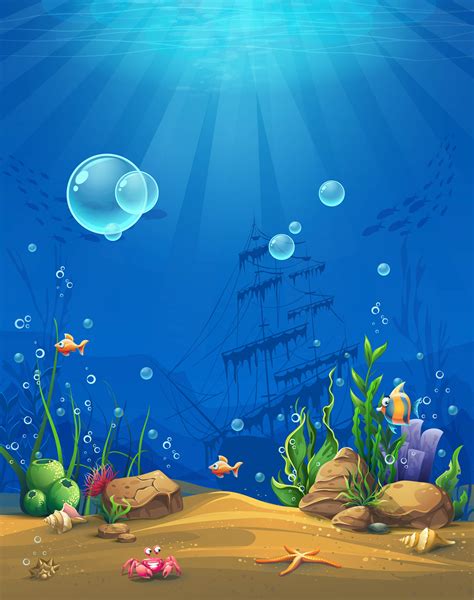 Vector Cartoon Underwater World Childrens Paintings Background Material ...