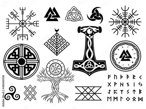 Set of Viking symbols. Collection of scandinavian pagan norse sign ...