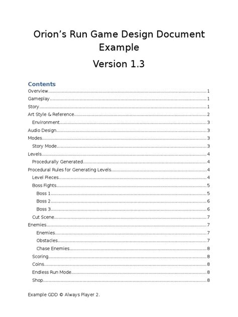 Game design document example | Earth | Video Games