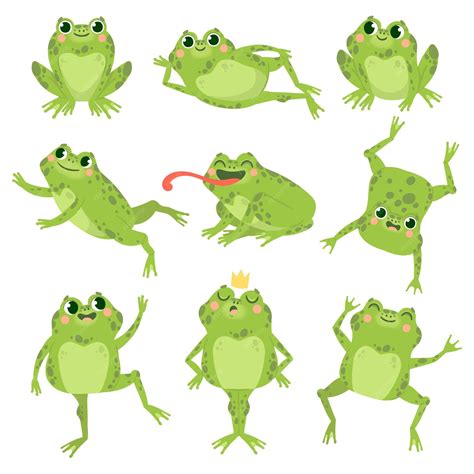 Premium Vector | Cute frogs. green funny frogs in various poses, happy ...