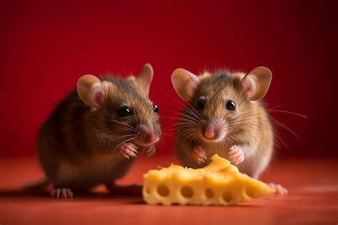 Premium AI Image | Two rats eating a piece of cheese