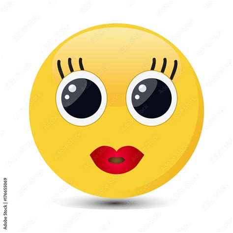 Kiss emoticon with happy eyes. Red lips emoji vector illustration ...