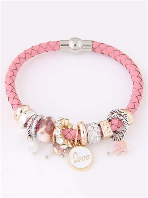 Pink Bracelet Women's Rhinestone Alloy Charm Bracelets - Milanoo.com