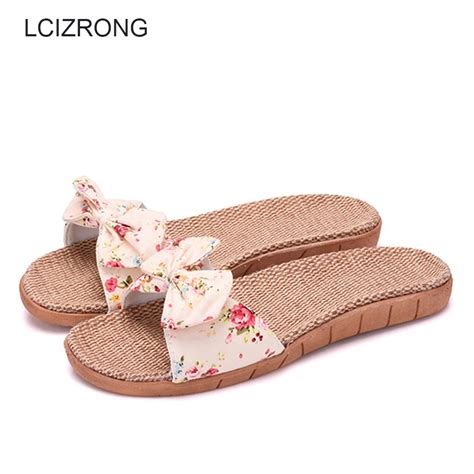 LCIZRONG Summer 5 Colors Floral Women Slippers Flax Straw Bohemia Beach ...