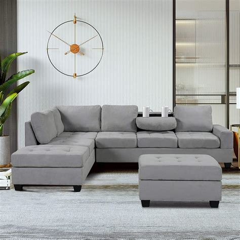 3 Piece Convertible Sectional Sofa L-Shaped Couch with Reversible ...