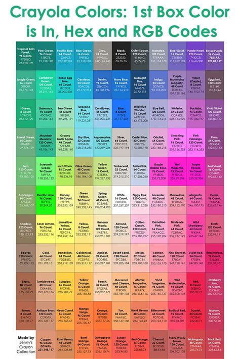 the color code for crayola colors is in hex and rgb codes