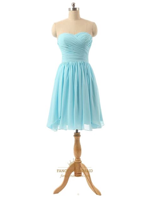 Baby Blue Strapless Sweetheart Chiffon Ruched Short Bridesmaid Dress ...