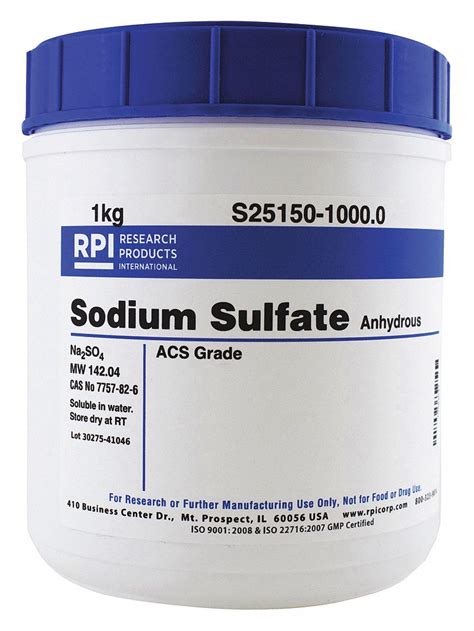 RPI Sodium Sulfate/Anhydrous, Powder, 1 kg, 1 EA - 31GD92|S25150-1000.0 ...