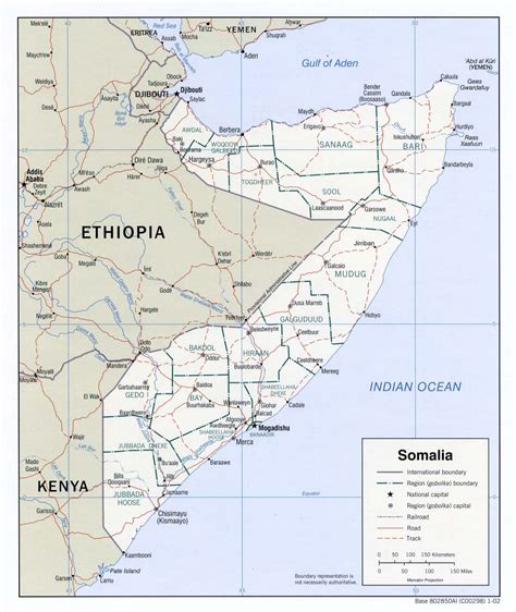 Detailed political and administrative map of Somalia with roads ...