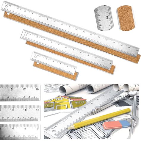 Metal Ruler 3 Pieces Stainless Steel Ruler with Cork Backing Non ...