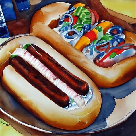 Hot Dogs Hotdog Hyper Realistic Intricate Detail Watercolor Painting ...