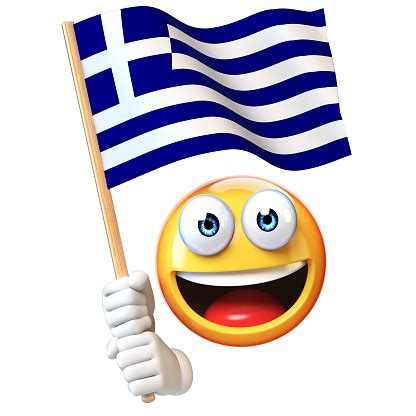 Emoji Holding Greek Flag Emoticon Waving National Flag Of Greece 3d ...