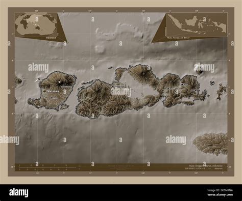 Nusa Tenggara Barat, province of Indonesia. Elevation map colored in ...