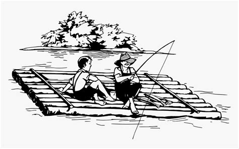 Fishing From A Raft Clip Arts - Raft Clipart Black And White, HD Png ...