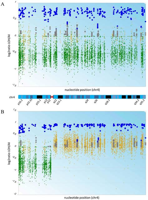 Deletion of chromosome 4 in recurrent O 2010 (A) and copy neutral LOH ...