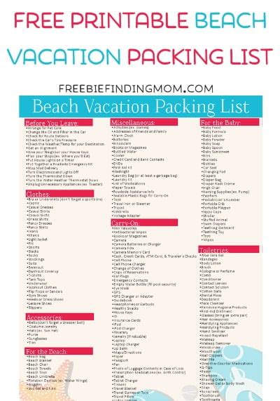 Free Printable Beach Vacation Packing List