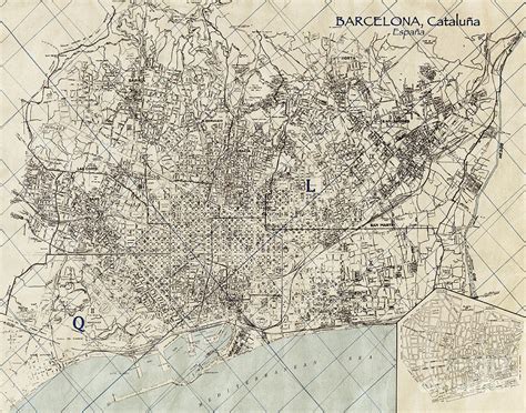 Vintage Antique Barcelona Spain City Map Photograph by ELITE IMAGE ...