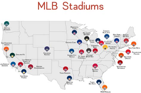 MLB Stadiums Map Print Major League Baseball Stadiums US Map Poster ...