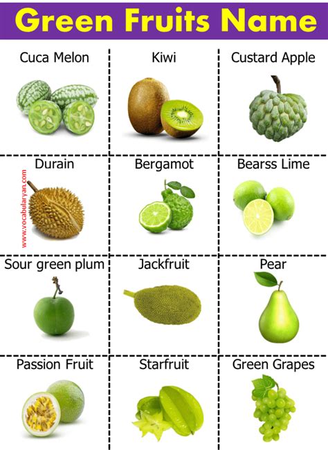 50 + Green Fruits Names List with Pictures – VocabularyAN