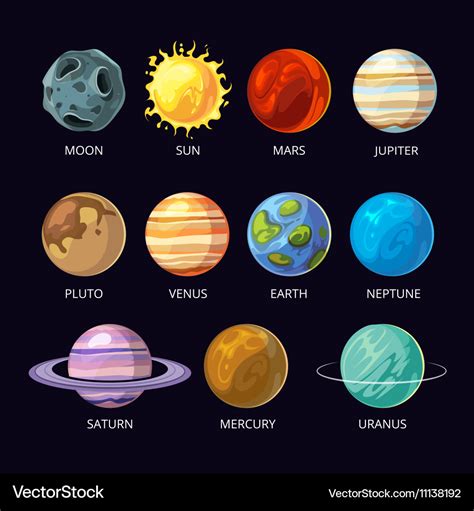 Planets of solar system cartoon set on dark Vector Image