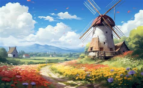 Premium AI Image | windmill painting