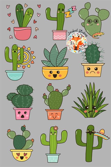 Cute Cactus Emoji Stickers | Arte com cactos, Adesivos planejadores ...