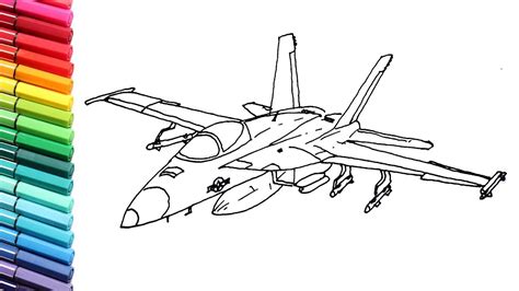 Drawing and Coloring Fighter Jet for Kids - Aircraft Color Pages For ...