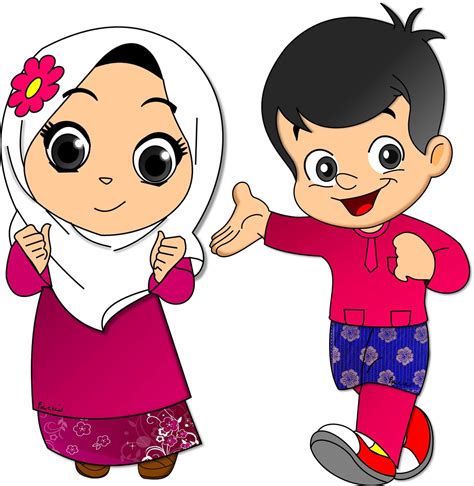 Cute Drawing of Two Children with Hijabs