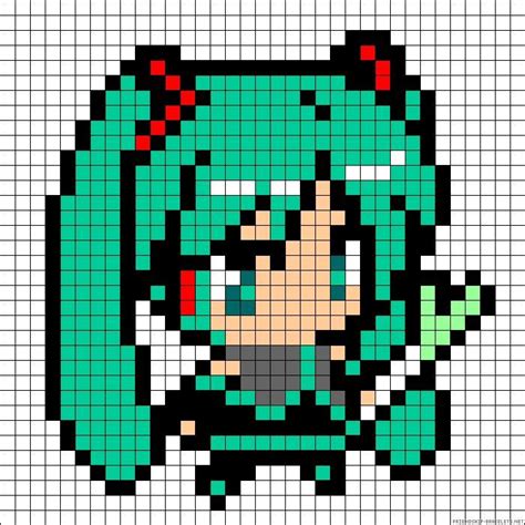 Hatsune Miku Pixel Art | Plantillas hama beads, Punto de cruz, Dibujos ...