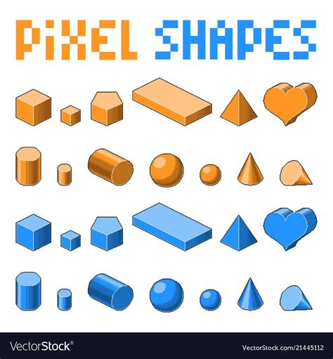 Collection of pixel art 3d isometric shapes vector image on | Isometric ...