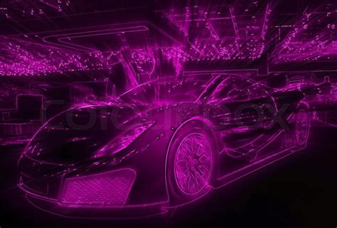 Pink neon light drawing of the sport car | Stock Photo | Colourbox