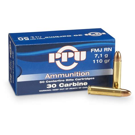 PPU, .30 Carbine, FMJ, 110 Grain, 50 Rounds - 222332, .30 M1 Carbine ...