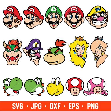 Super Mario Heads Bundle Svg, Mario Characters Svg, Super Ma | Inspire ...