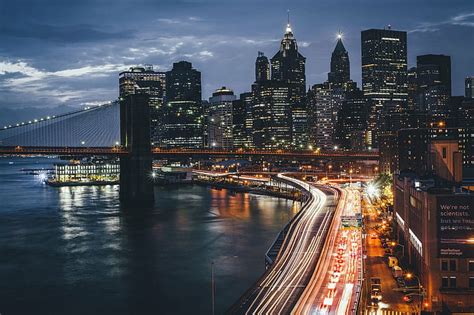 HD wallpaper: bridge, city, Lights, New York City, night, USA ...