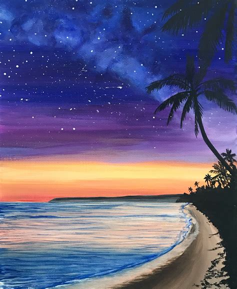 Tropical Palmtree Sunset Painting - Etsy | Beach sunset painting ...