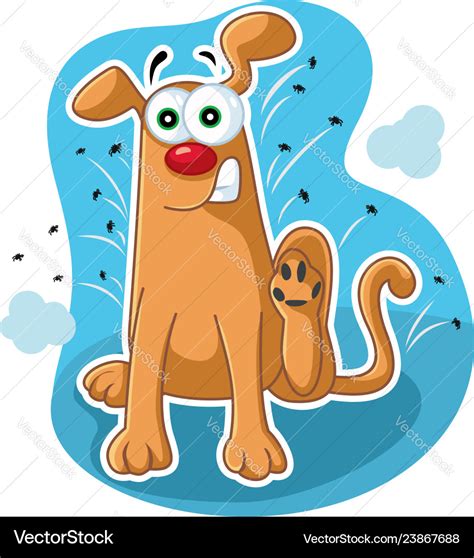 Funny dog scratching fleas cartoon Royalty Free Vector Image