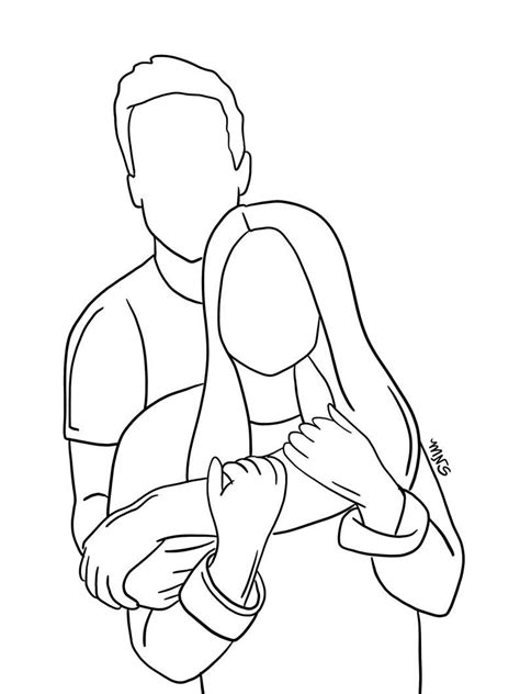 Couple Outline, One to Two People Outline Drawing, Two Person Sketch ...