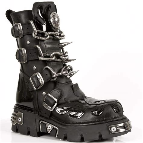 New Rock Mens Black Leather Skull Flame Reactor Boots M.727-S1 | Happy ...