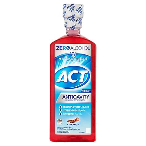 ACT Zero Alcohol Cinnamon Anticavity Flouride Mouthwash, 18 fl oz