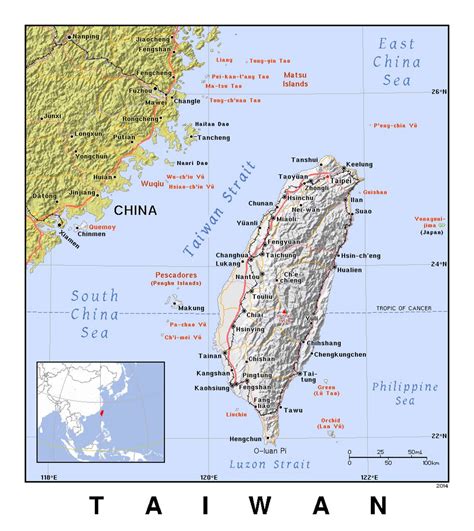 Detailed political map of Taiwan with relief | Taiwan | Asia | Mapsland ...