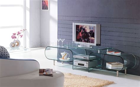 Clear Glass Modern TV Stand W/Storage Shelves