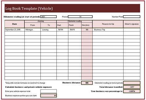 Vehicle Log Book Template | Free Word Templates