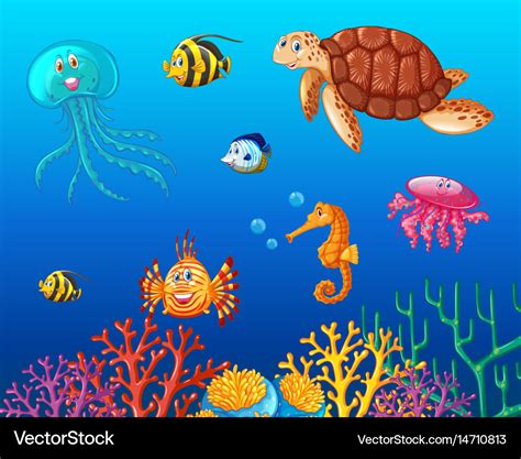 Sea animals swimming under the ocean Royalty Free Vector