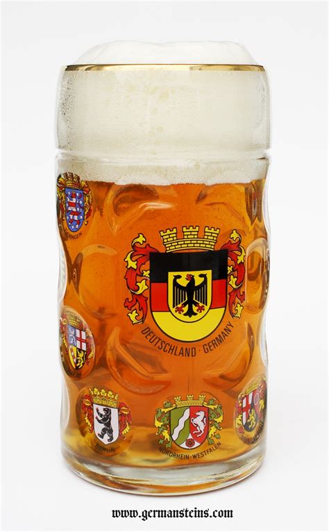 German Crests Dimpled Oktoberfest Glass Beer Mug 1 Liter | Beer, Beer ...