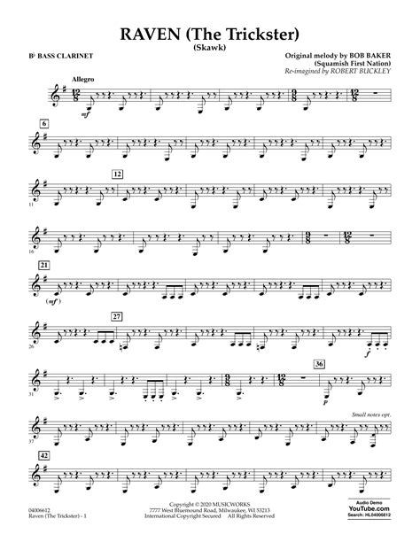 Raven (The Trickster) (arr. Robert Buckley) - Bb Bass Clarinet Sheet ...