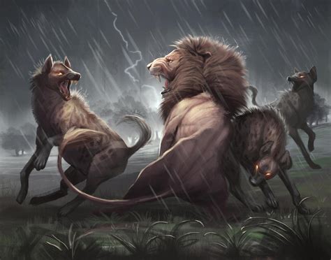 Lion vs Hyena Painting by TehChan on DeviantArt