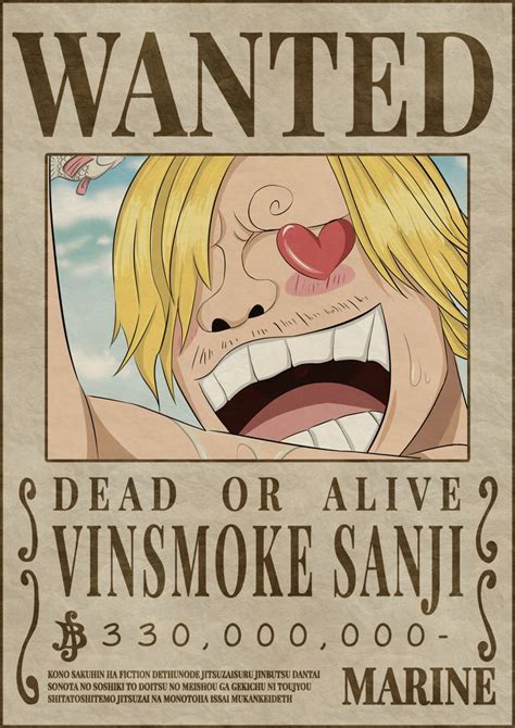 VINSMOKE SANJI bounty wanted poster one piece | One piece bounties, One ...