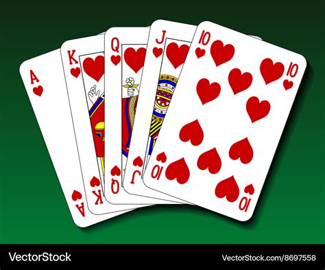 Poker hand - royal flush heart Royalty Free Vector Image