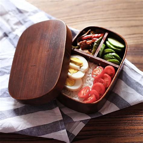 Rectangular Wooden Single Layer Lunch Box Japanese Style Bento Boxes ...