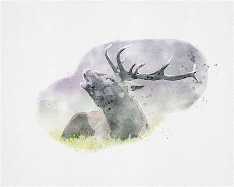 Elk Watercolor Art, Printable Elk Decor, Elk Painting, Wildlife ...